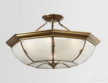 Manly Vale Classic Brass Made Semi Flush Mount Ceiling Light Elegant Range Citilux