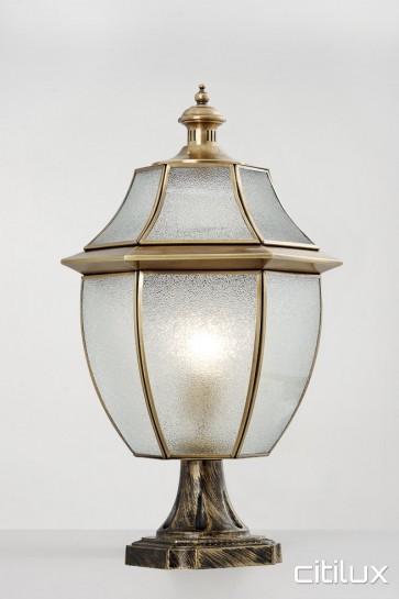 Queenscliff Classic Outdoor Brass Made Pillar Mount Light Elegant Range Citilux