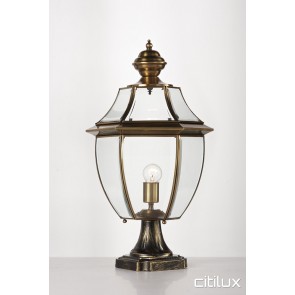 Erskine Park Traditional Outdoor Brass Made Pillar Mount Light Elegant Range Citilux