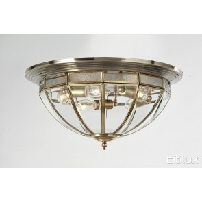 Holsworthy Traditional Brass Made Flush Mount Ceiling Light Elegant Range Citilux